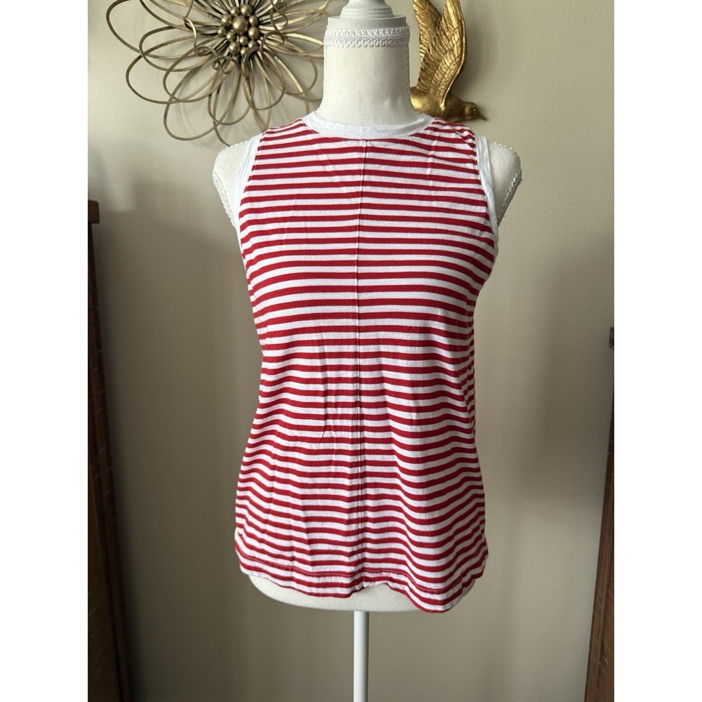 Caslon Sleeveless Tank Top S Red White Brooke Stripe Cotton Modal Nordstrom